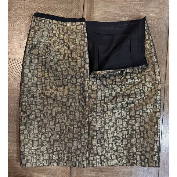 LOFT Skirt Womens Size 8 Petite Gold Metallic Straight Pencil Skirt Lined Zip Up - Picture 5 of 9